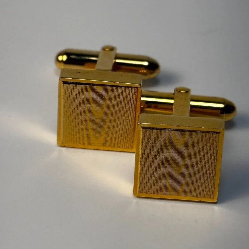 Christian Dior Vintage Cuff Links Gold Tone Wood‎ Grain Decor Signed
